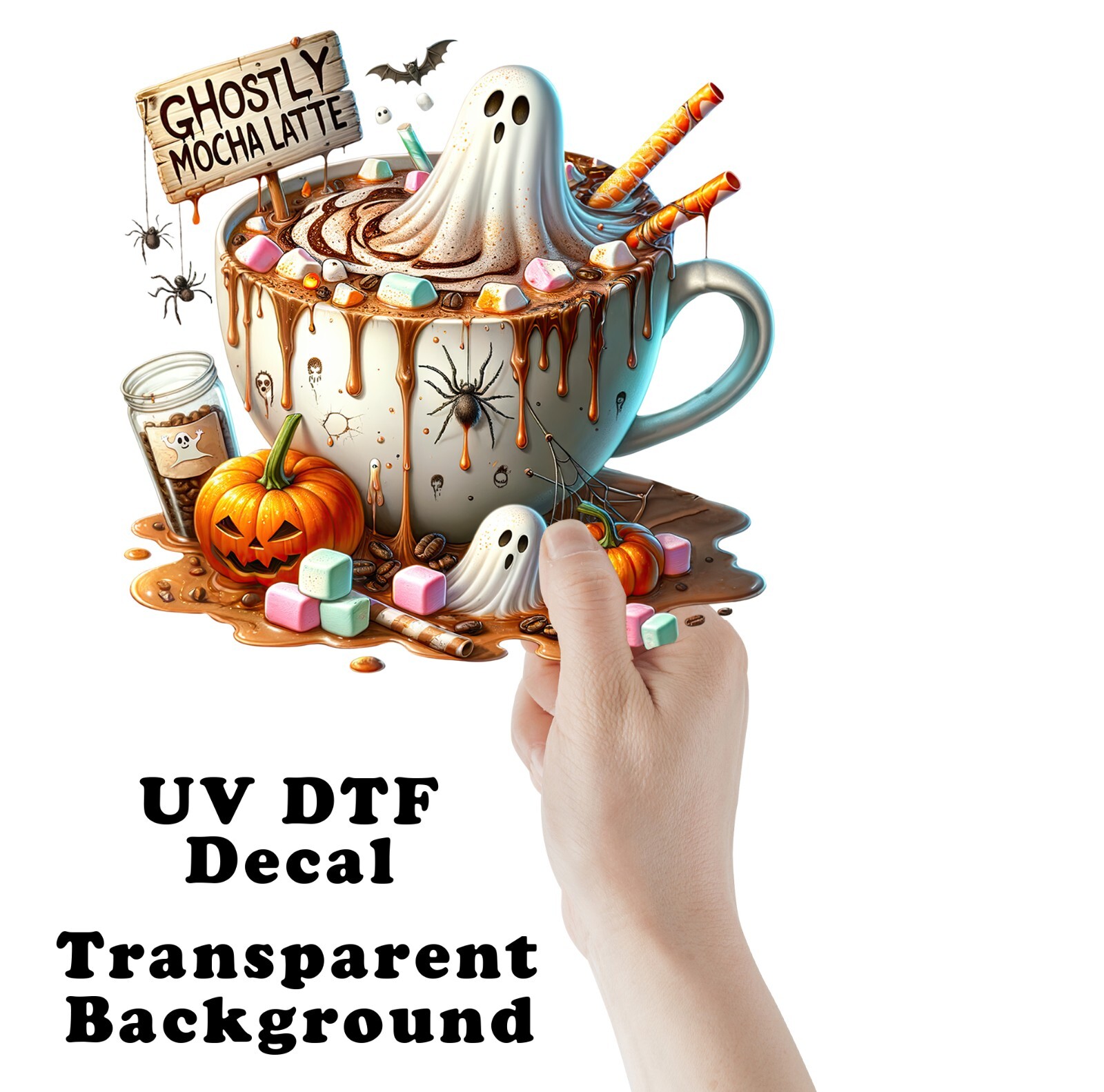 Halloween Ghostly Mocha Latte UV DTF Transparent Sticker / Decal