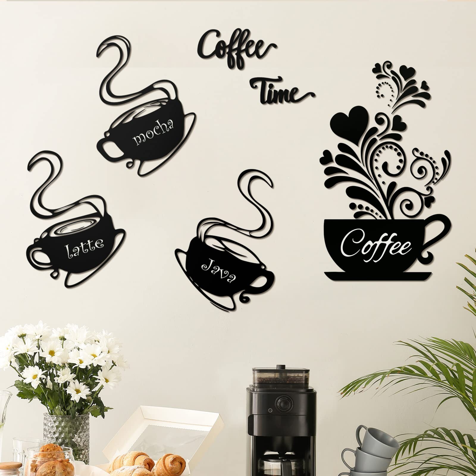 Chinco 5 Pieces Coffee Wall Decals Coffee Bar Decal Stickers for Kitchen Wall…