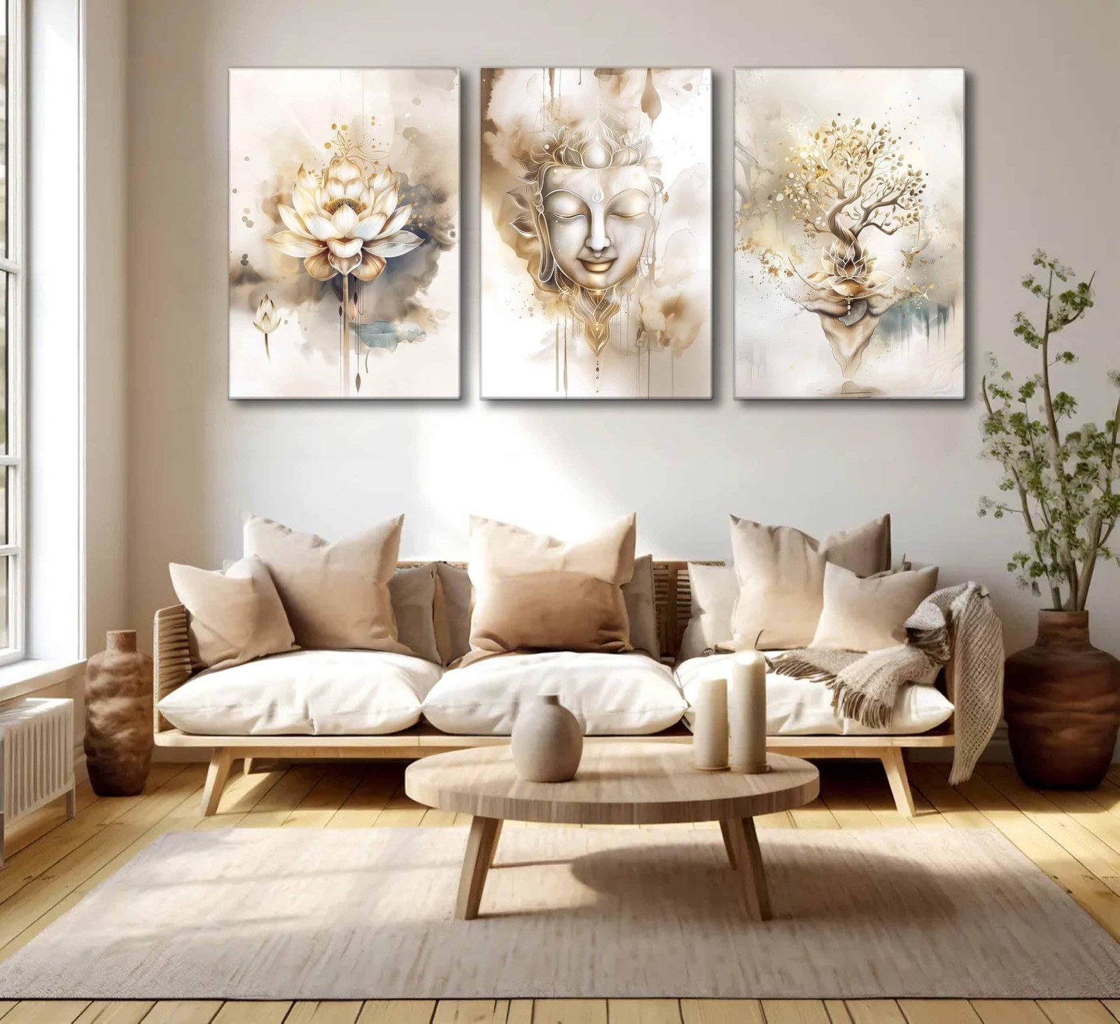 3Pcs Zen Canvas Wall Art Tree of Life Lotus Flower, Buddha Painting Pictures …