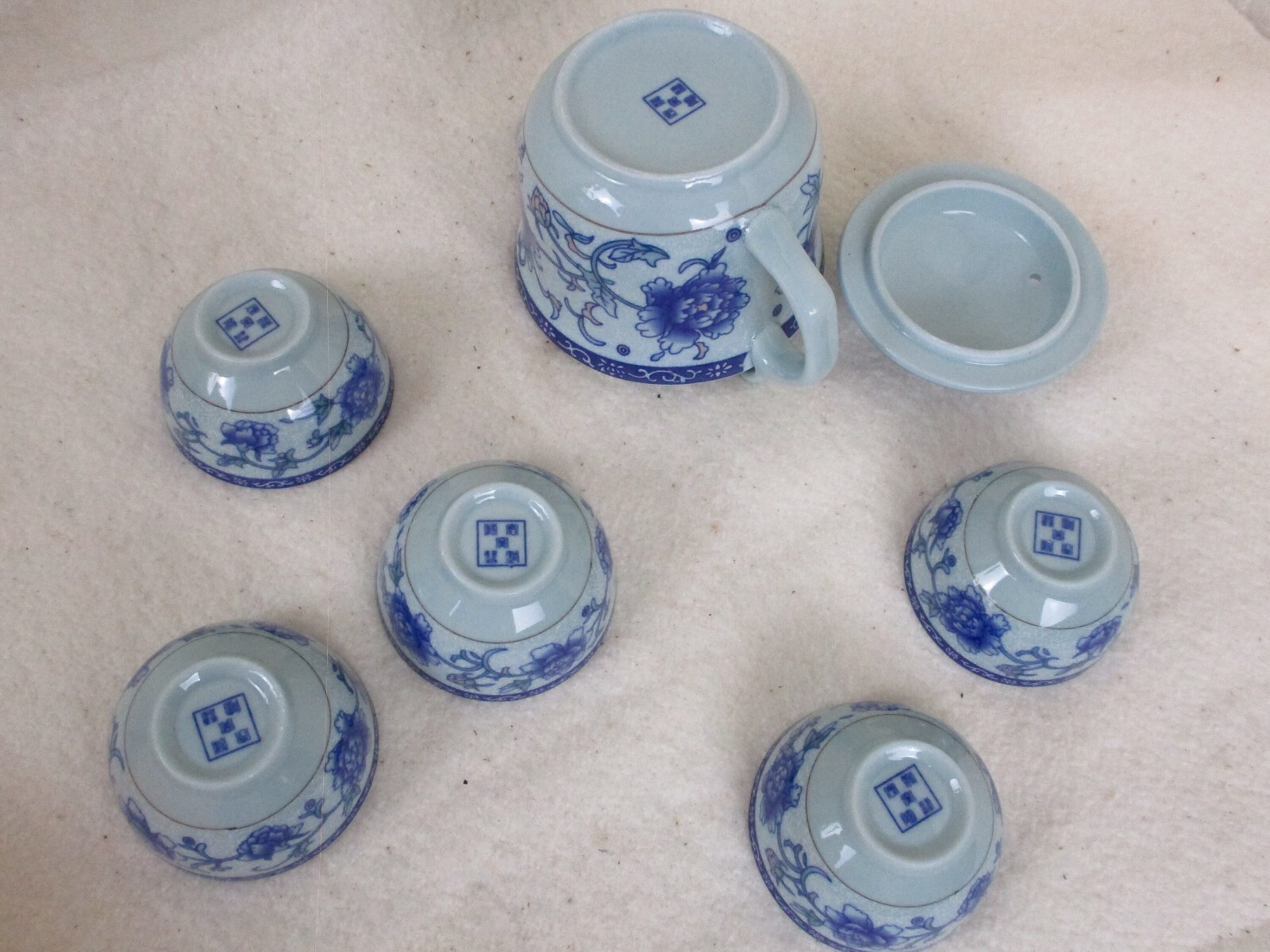 Tea Set, Blue Floral Tea set, Kettle and cups, Asian flare