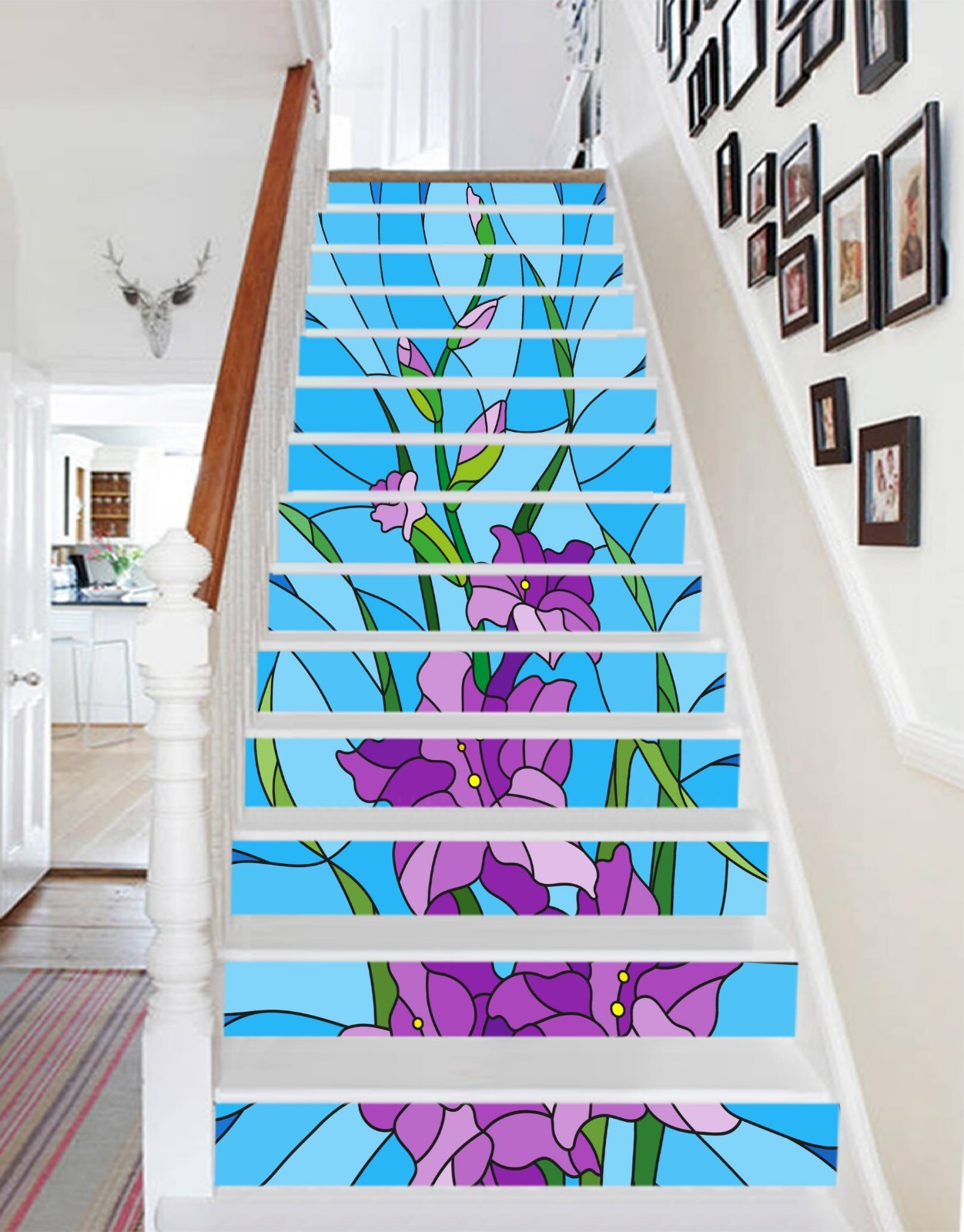 3D Blue Purple Flower AZ505 Stair Risers Decoration Mural Vinyl Wallpaper Kay