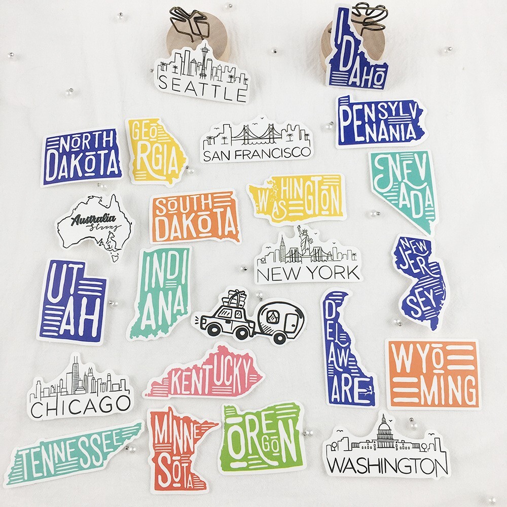 50pcs US State Stickers, Travel Vacation America USA Camper Trailer, 142
