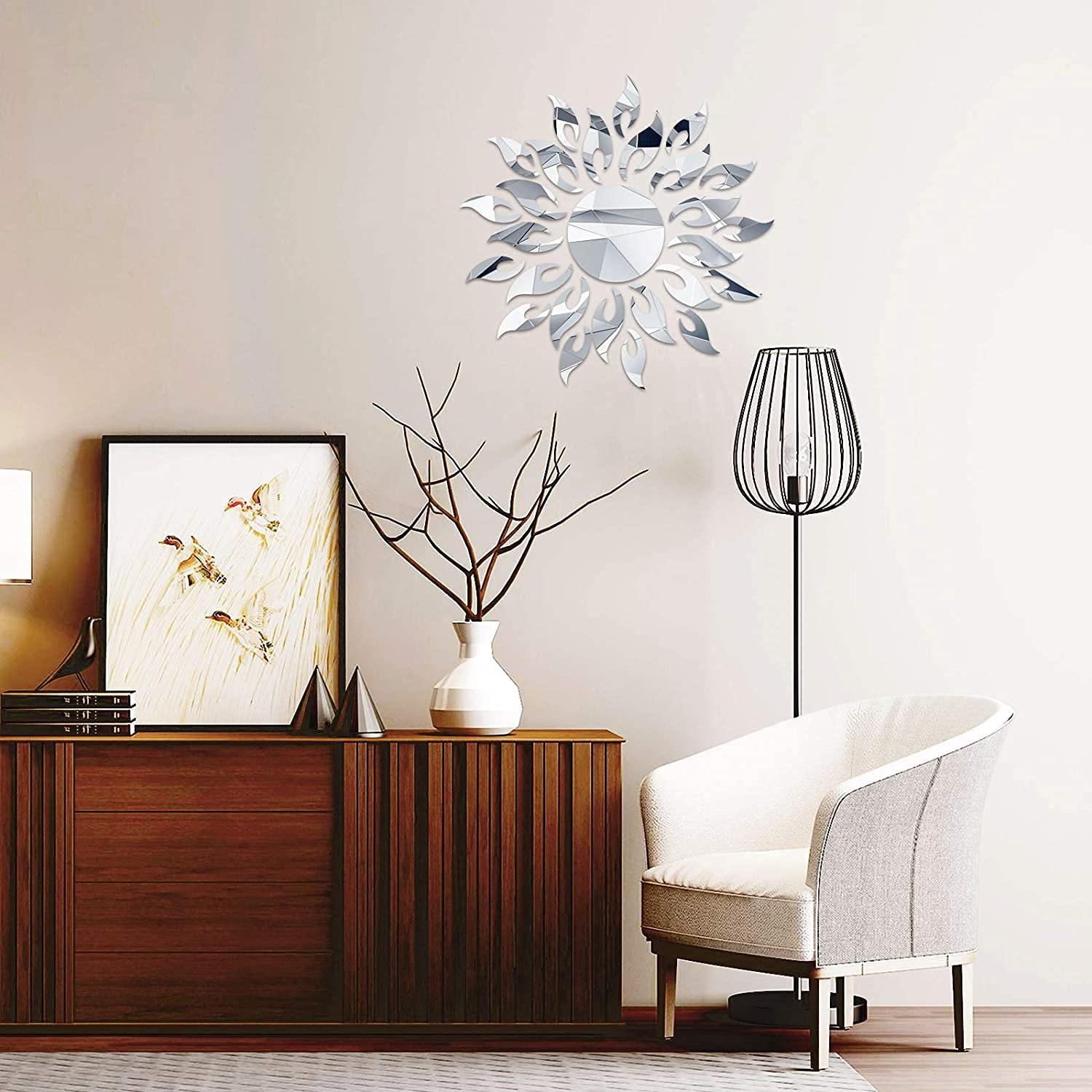 3D Mirror Sunlower Wall Decor Sticker, CUNYA Peel and Stick Wall Art Decals, …