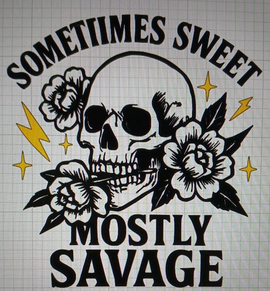 Sometimes Sweet Mostly Savage Skull Flowers Lighting Bolt Decal