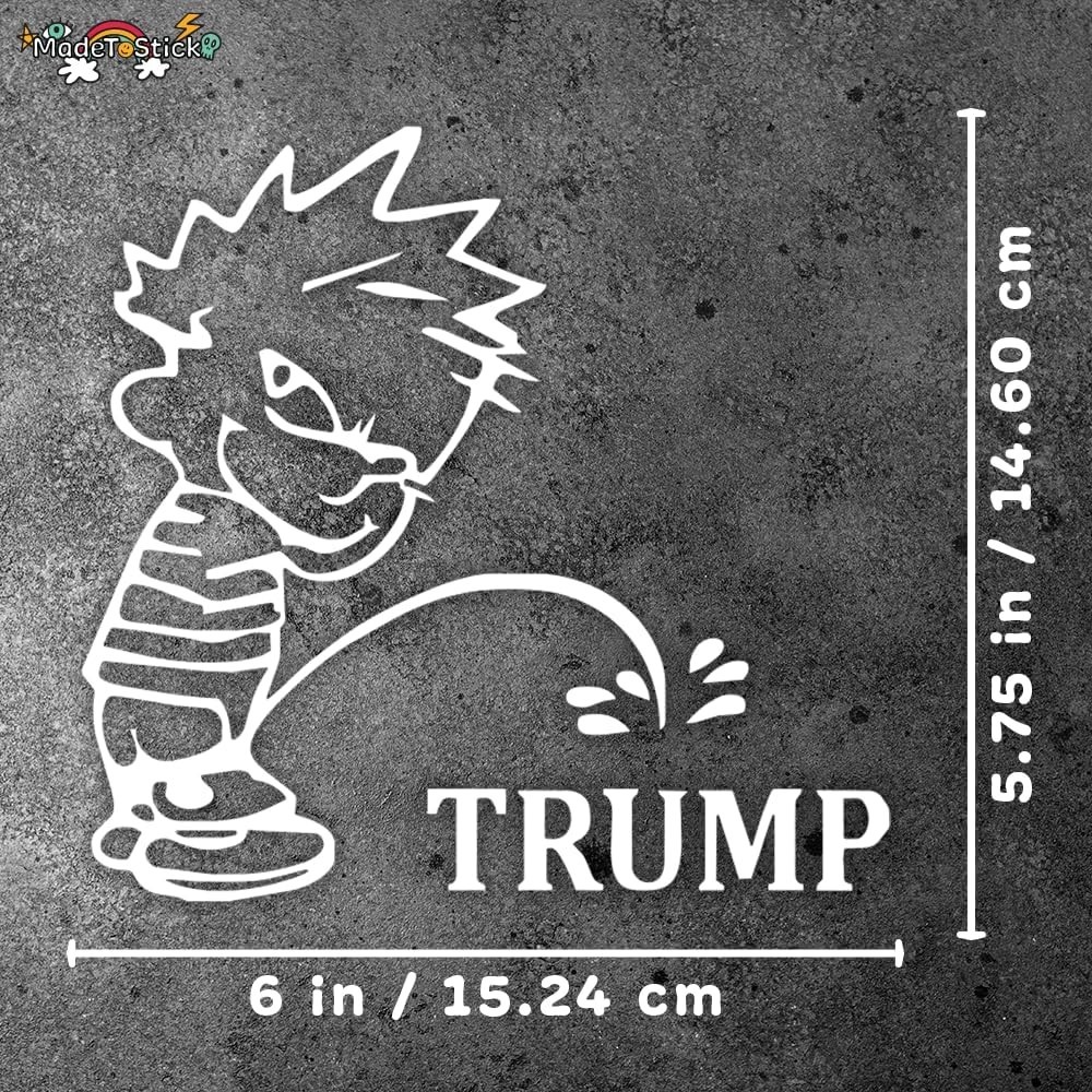 Funny Boy Peeing Political Humor Vinyl Car Decal Sticker 6" x 5.75" White