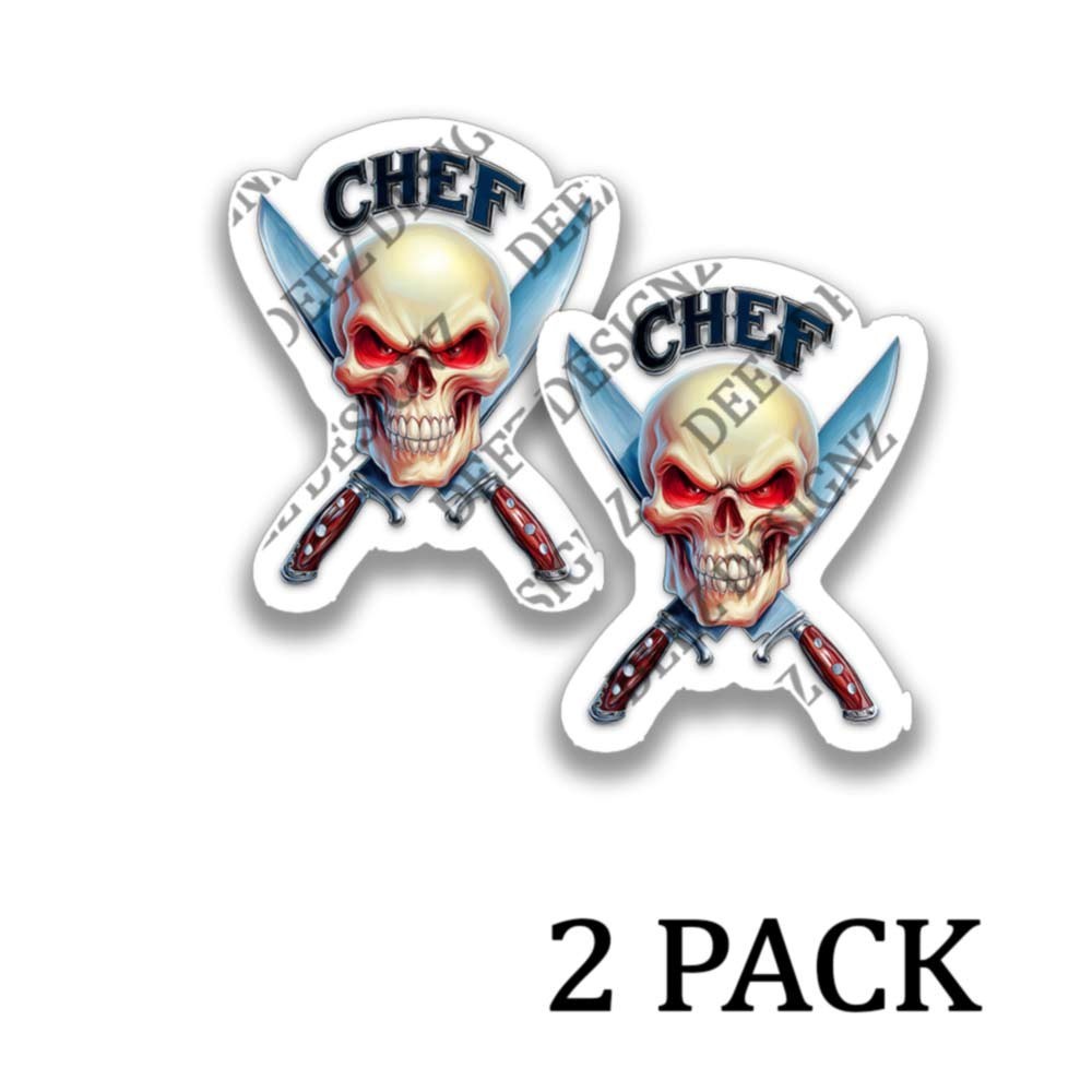 Chef Skull with Kitchen Knives Cook Toolbox Stickers Adhesive Vinyl Decals