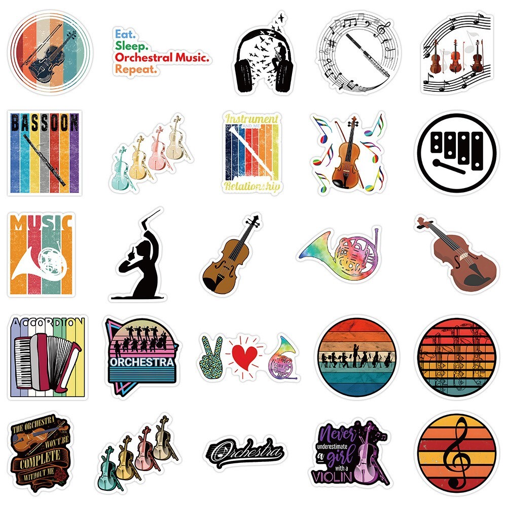 100pcs MUSIC INSTRUMENT Stickers,ORCHESTRA Flute Bassoon Reed Piano Violin, 237