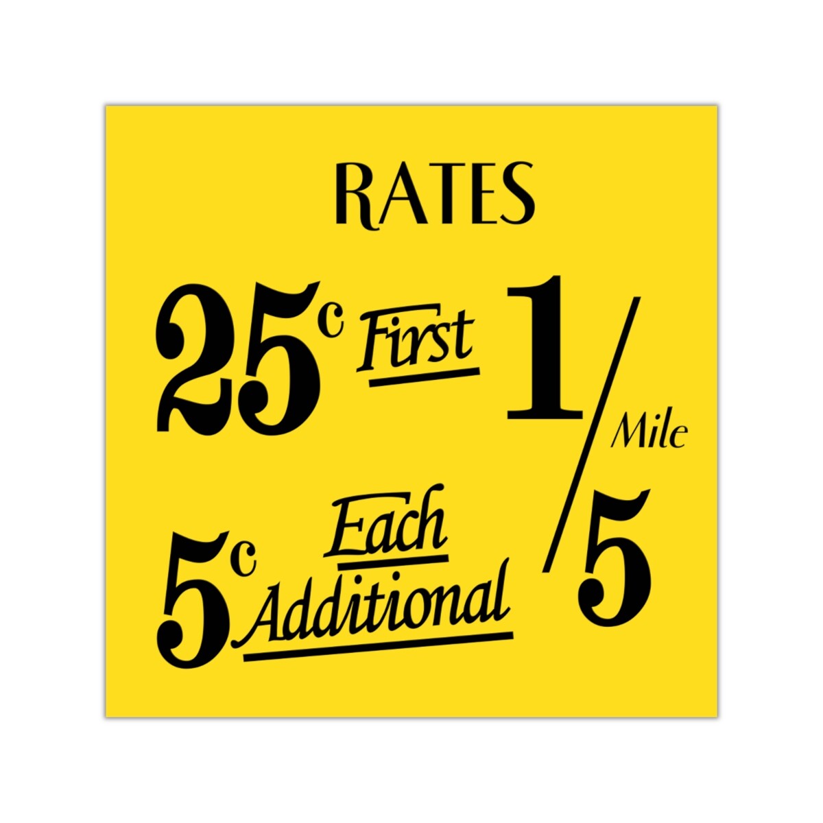 Taxi Rates New York City 1950's Vinyl Decal Checker Cab