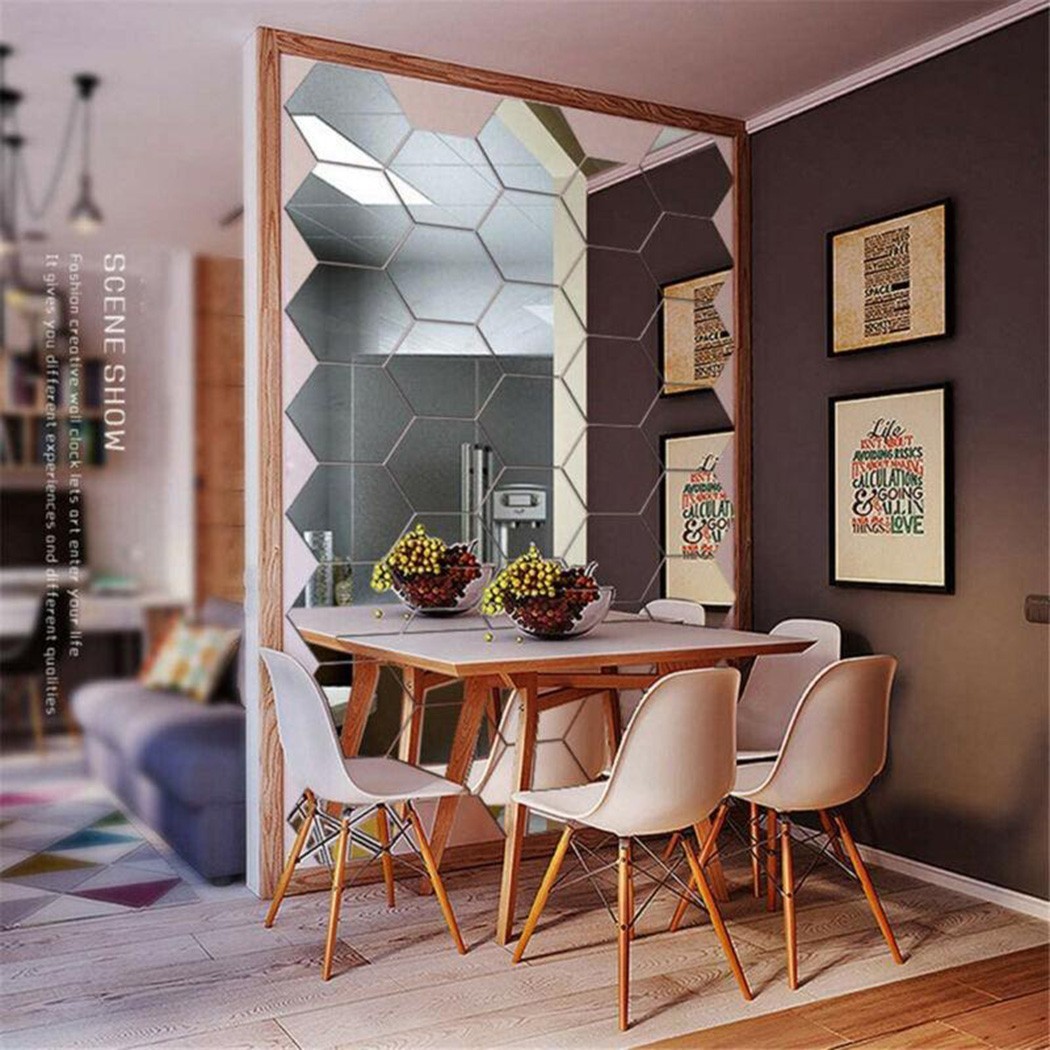 12/36pcs Art Mirror Hexagon Removable Acrylic Wall Stickers DIY Room Decor