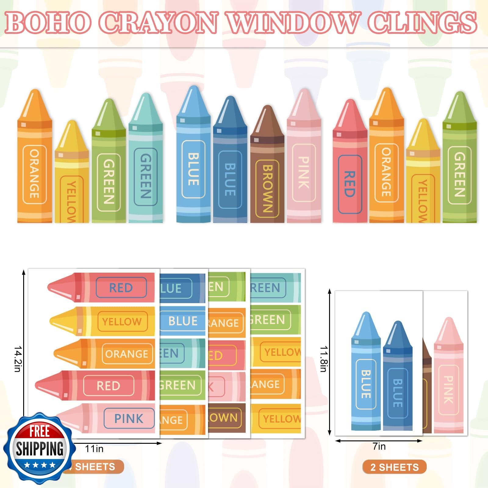 JarThenaAMCS Boho Crayon Window Clings Colorful Crayon Print Window Stickers