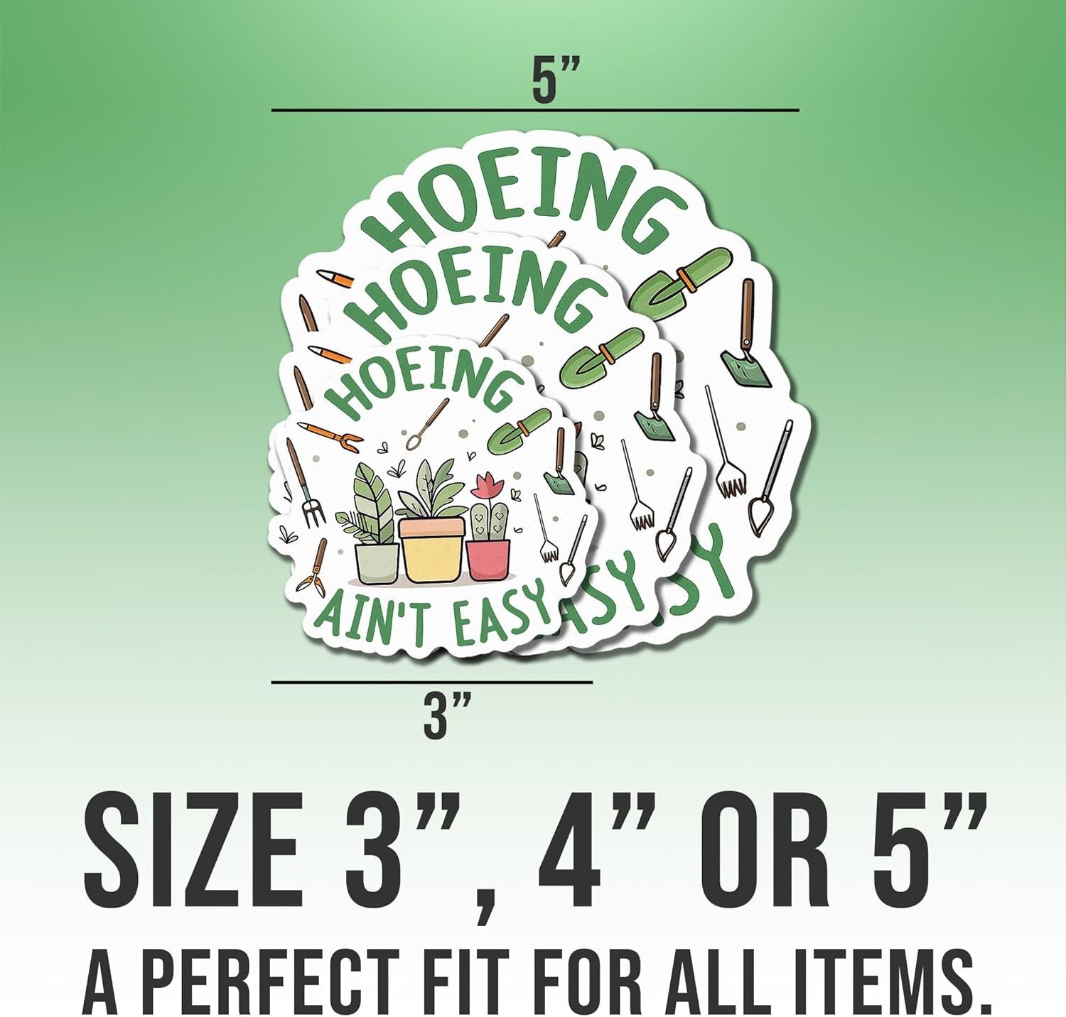 Plant Stickers, Hoeing Ain't Easy Botanical Plant Pot Botanical Gardener Gift 3"