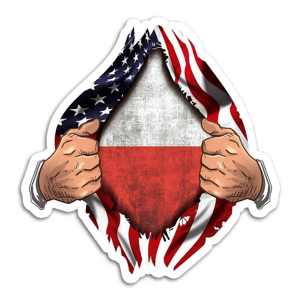 Gift Sticker : Poland Flag USA American Chest Polish Expat Country