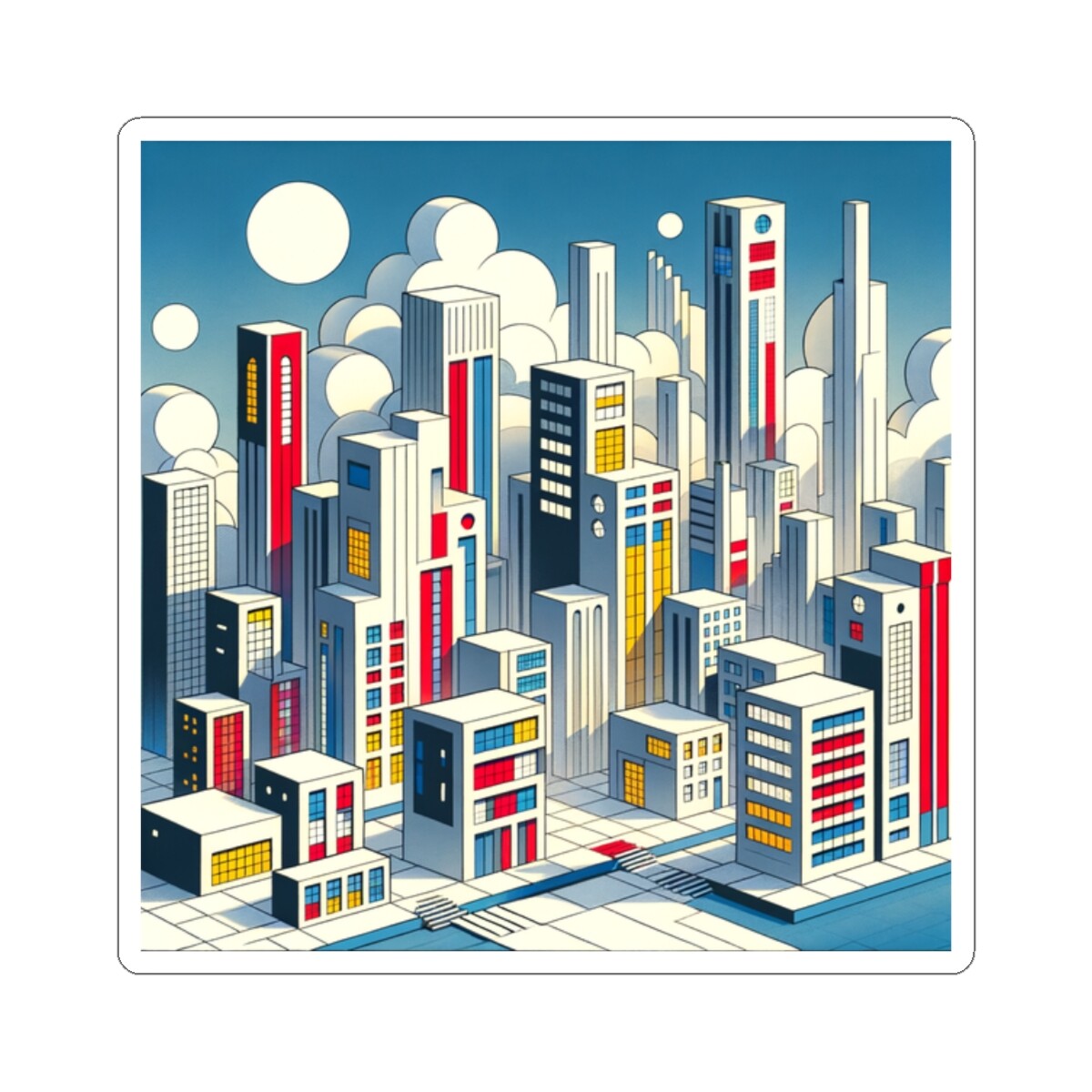 Sticker Bauhaus Geometric Utopian Cityscape 2×2 3×3 4×4 6×6