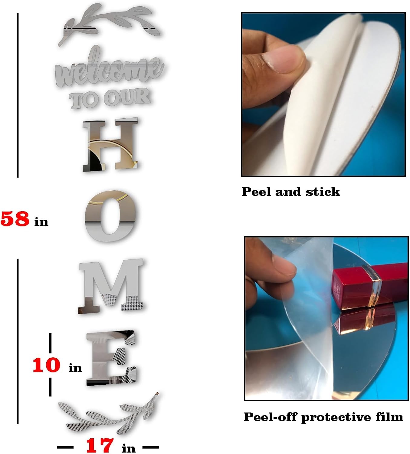 3D Acrylic Wall Art Home Signage, Modern DIY Art Mural (Silver, 55×18 inches)