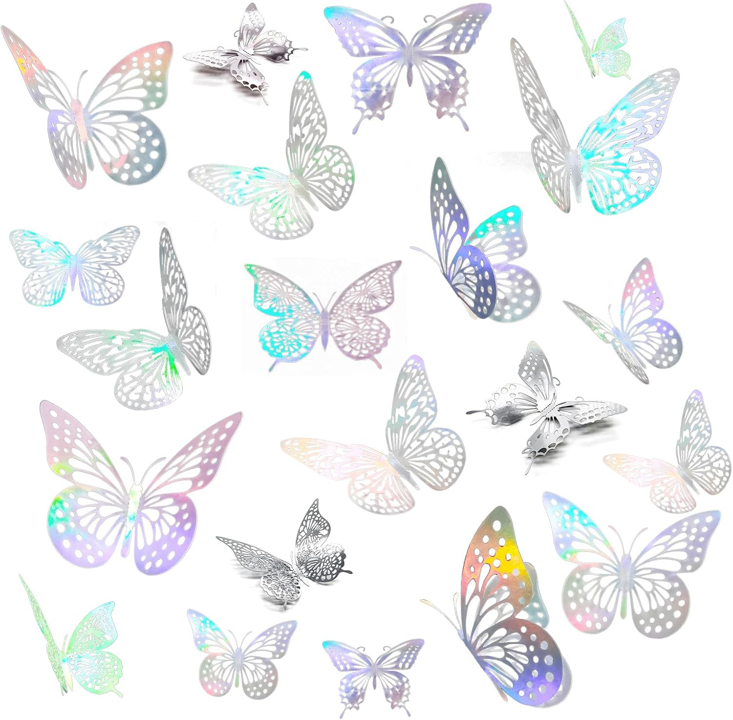3D Laser Sivery Butterfly Wall Stickers – 48 Pcs with 4 Styles & 3 Sizes, Remova