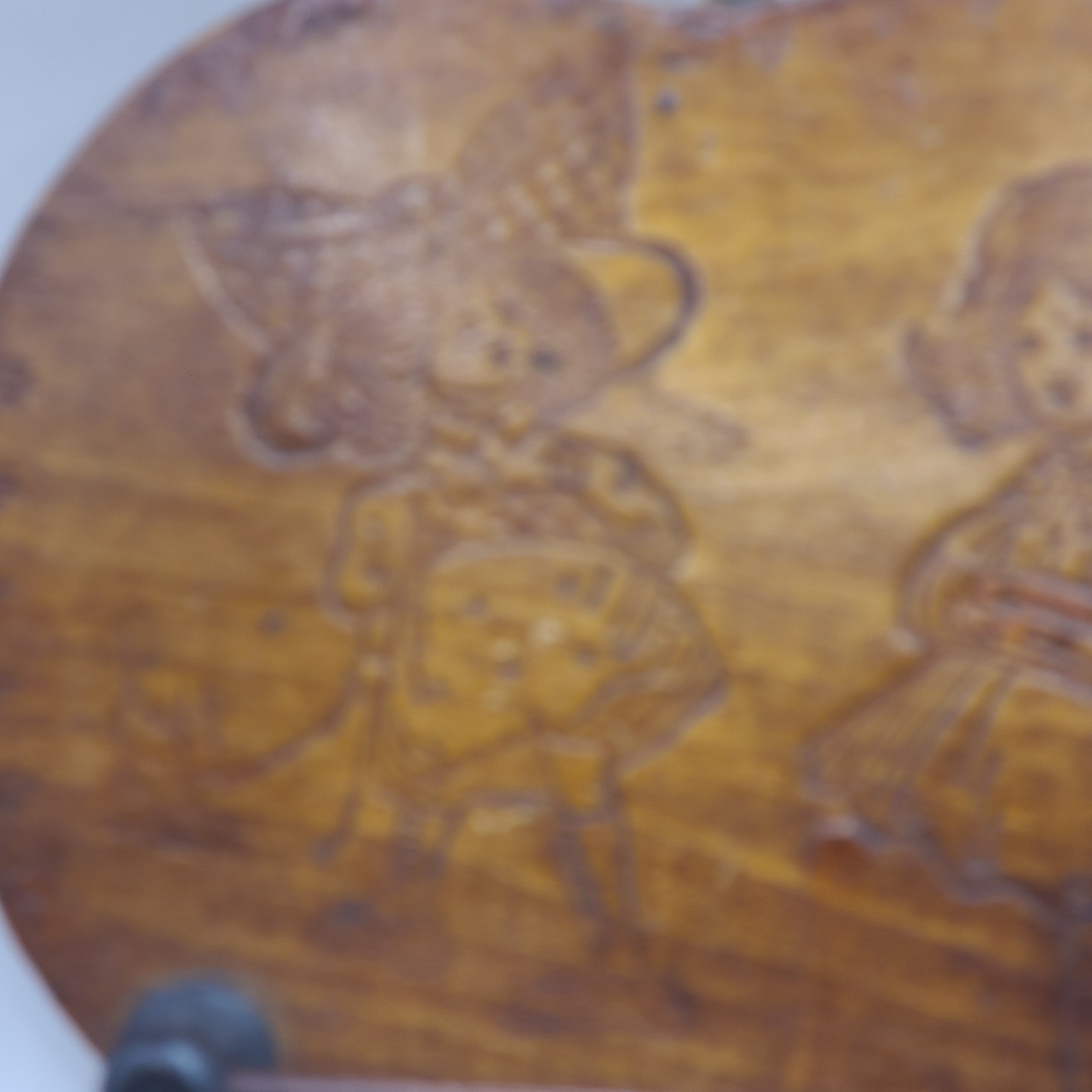 Wood pyography 3 girls w small rod. Vintage for ribbons. Victorian.