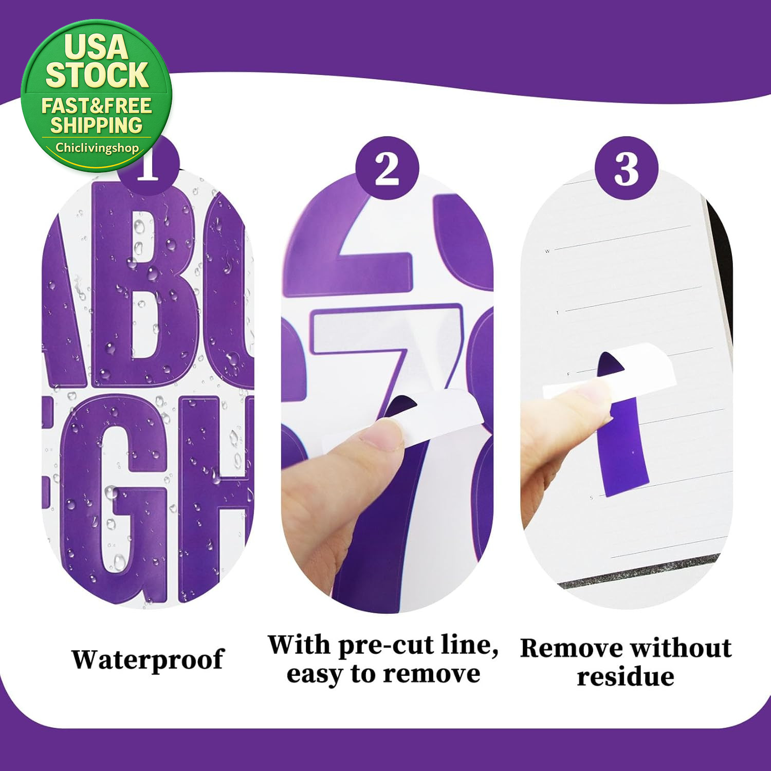 3 Inch Letter Stickers 138 Self Adhesive Waterproof Purple Vinyl for DIY