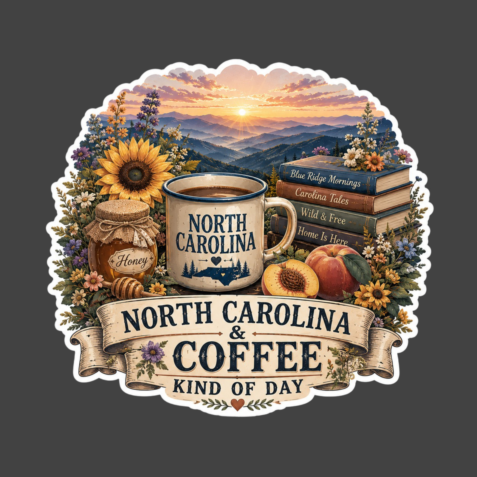 North Carolina Coffee Sticker Vinyl Decal Coffee Kind of Day Boho Mountains