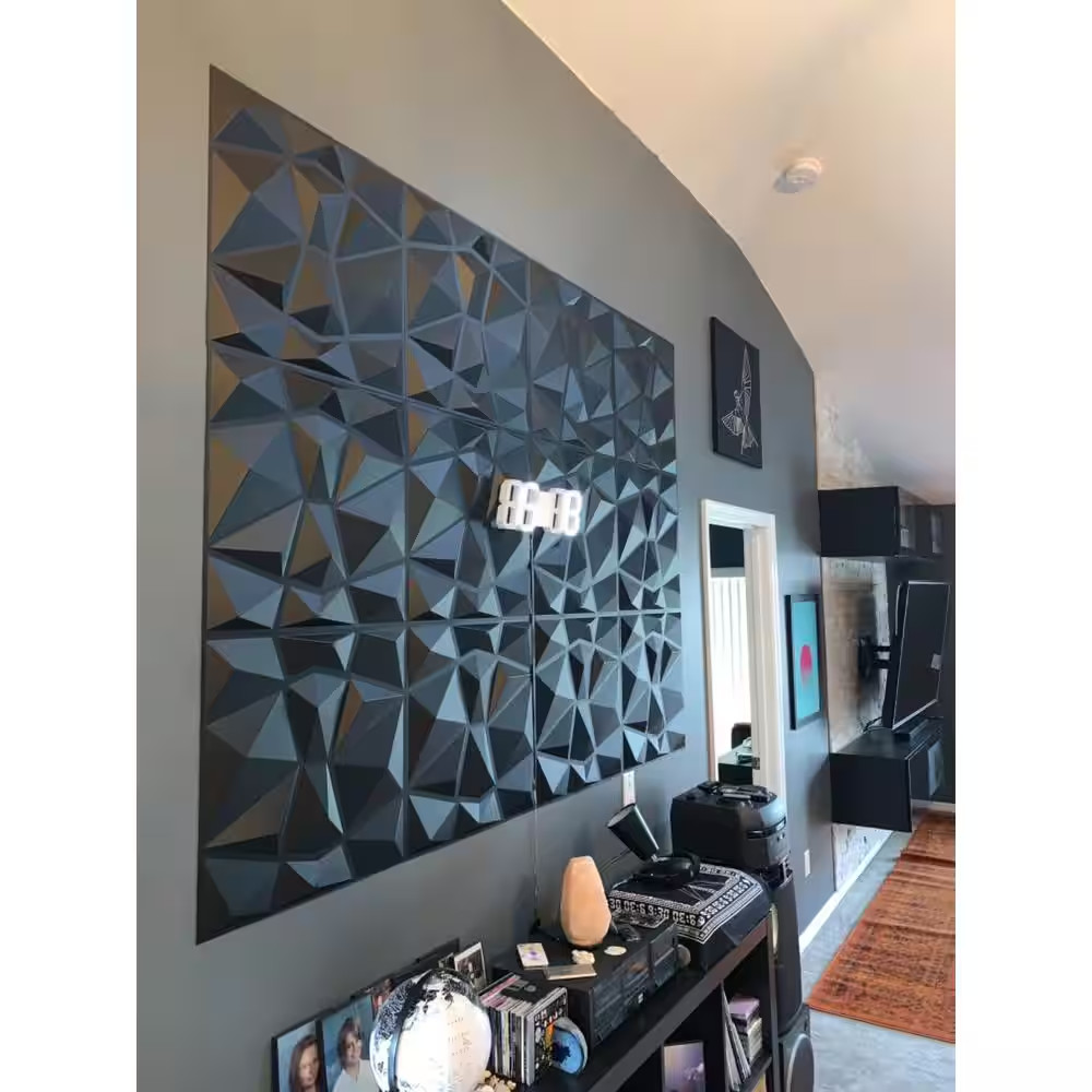 19.7 In. X 19.7 In. Diamond Black 3D PVC Wall Panels (12-Pack)