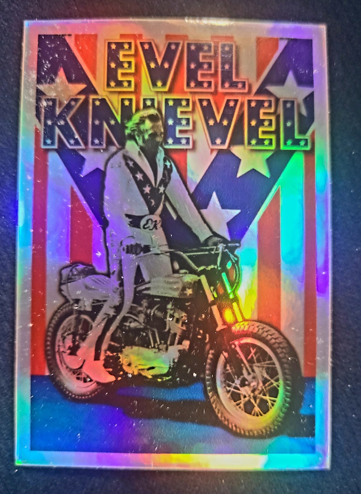 Evel Knievel Hologram Reflect Motorcycle Jumping Sticker 1970s Daredevil Decal