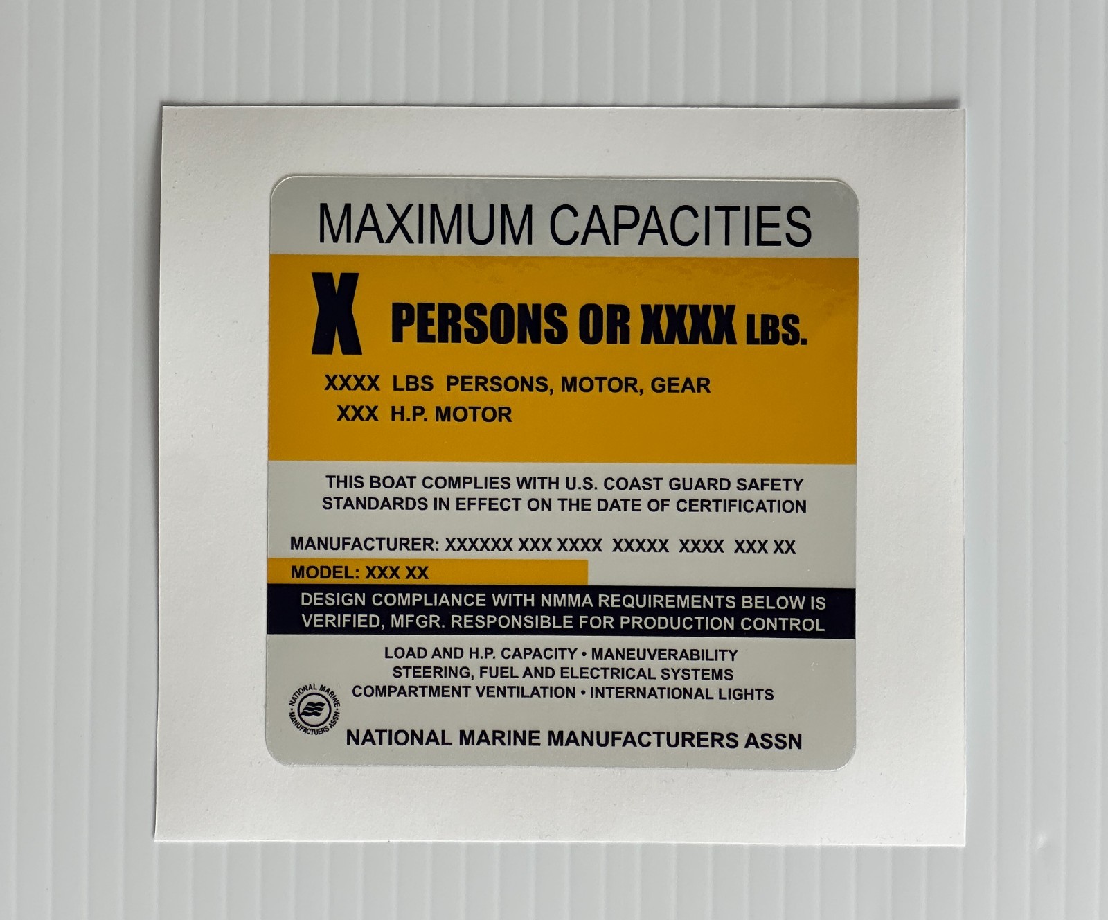 Boat Capacity Plate Replacement Sticker – Marine Grade Silver Decal – NMMA USCG
