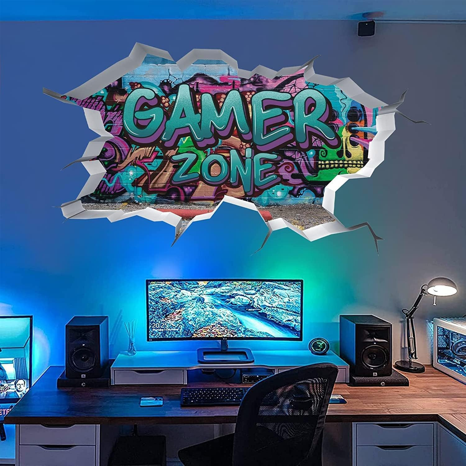 3D Game Wall Decals,Gaming Wall Stickers for Boys Room Gamer Zone Sticker Video