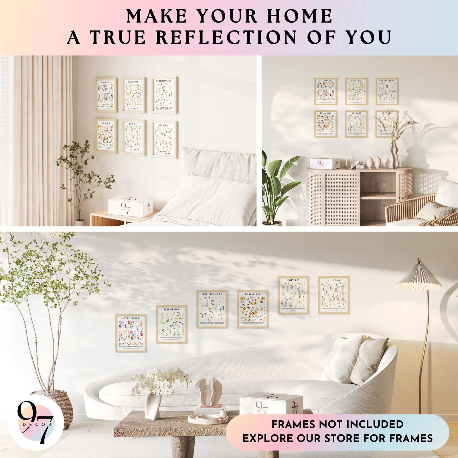 97 Decor Floral Christian Wall Art Prints – Floral Bible Verse Poster, Flower…
