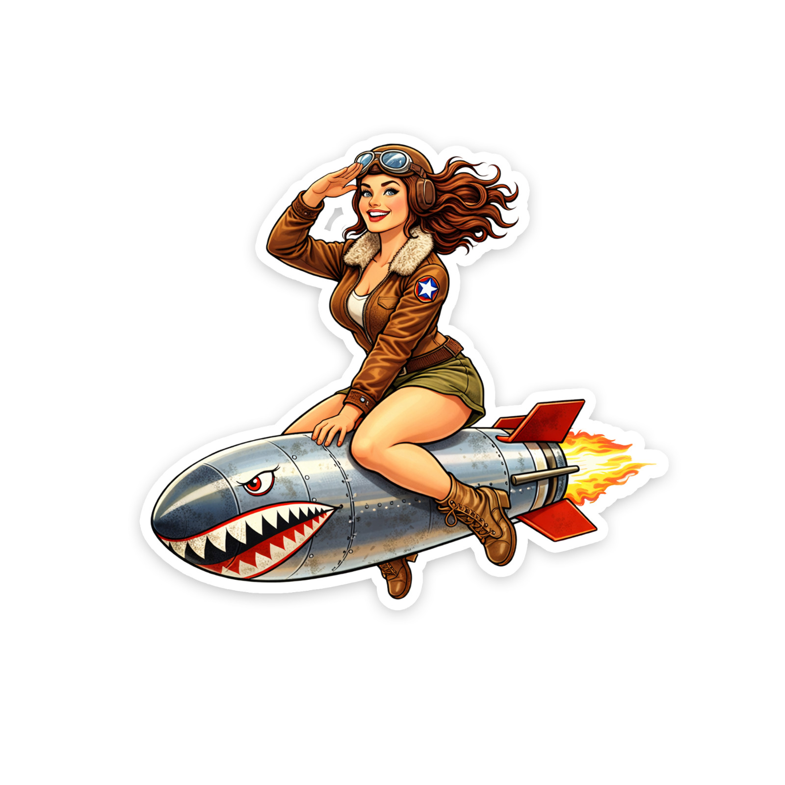 WWII PinUp Girl Sticker 4 Inch Vinyl Decal Riding the Bomb USA