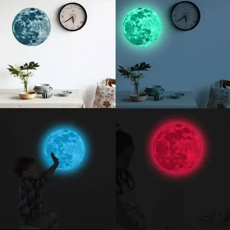 Creative 3D Large Moon Glow In The Dark Fluorescent Wall Sticker