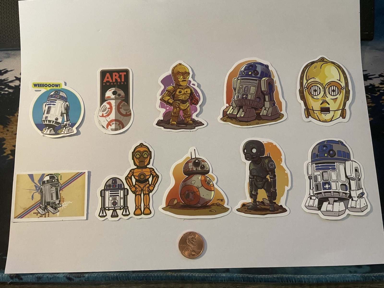 Star Wars Stickers Droids (Set of 10 Stickers) – Penny Used To Show Size