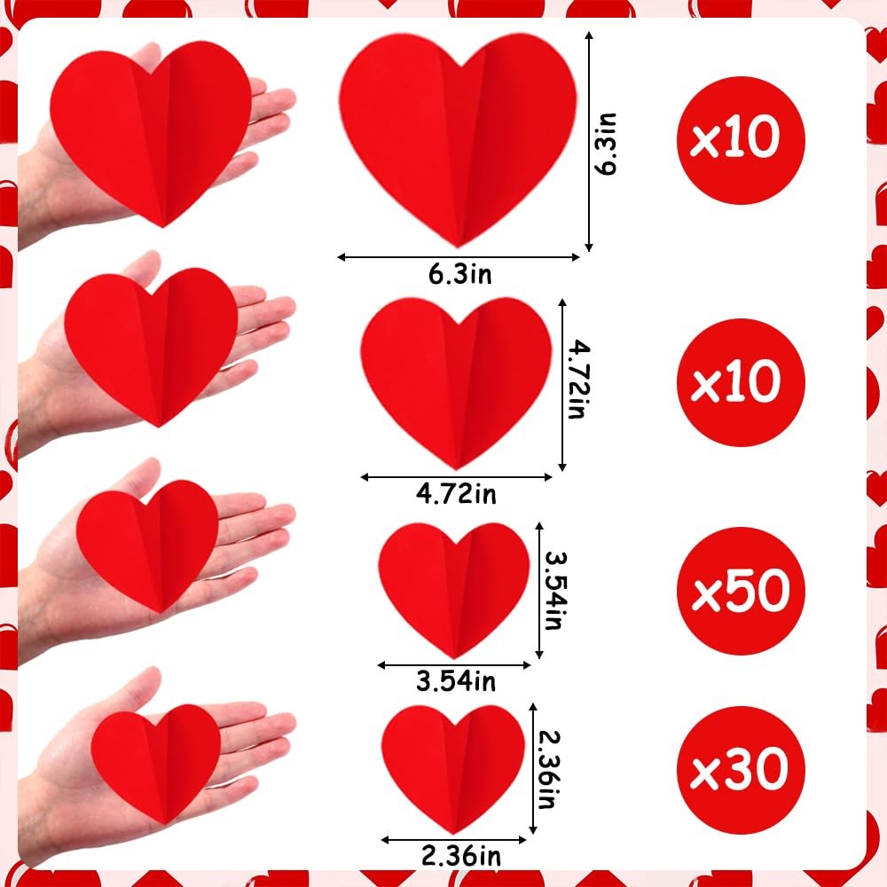 100 PCS 3D Heart Valentines Day Wall Stickers,Waterproof Removable Heart Wall…