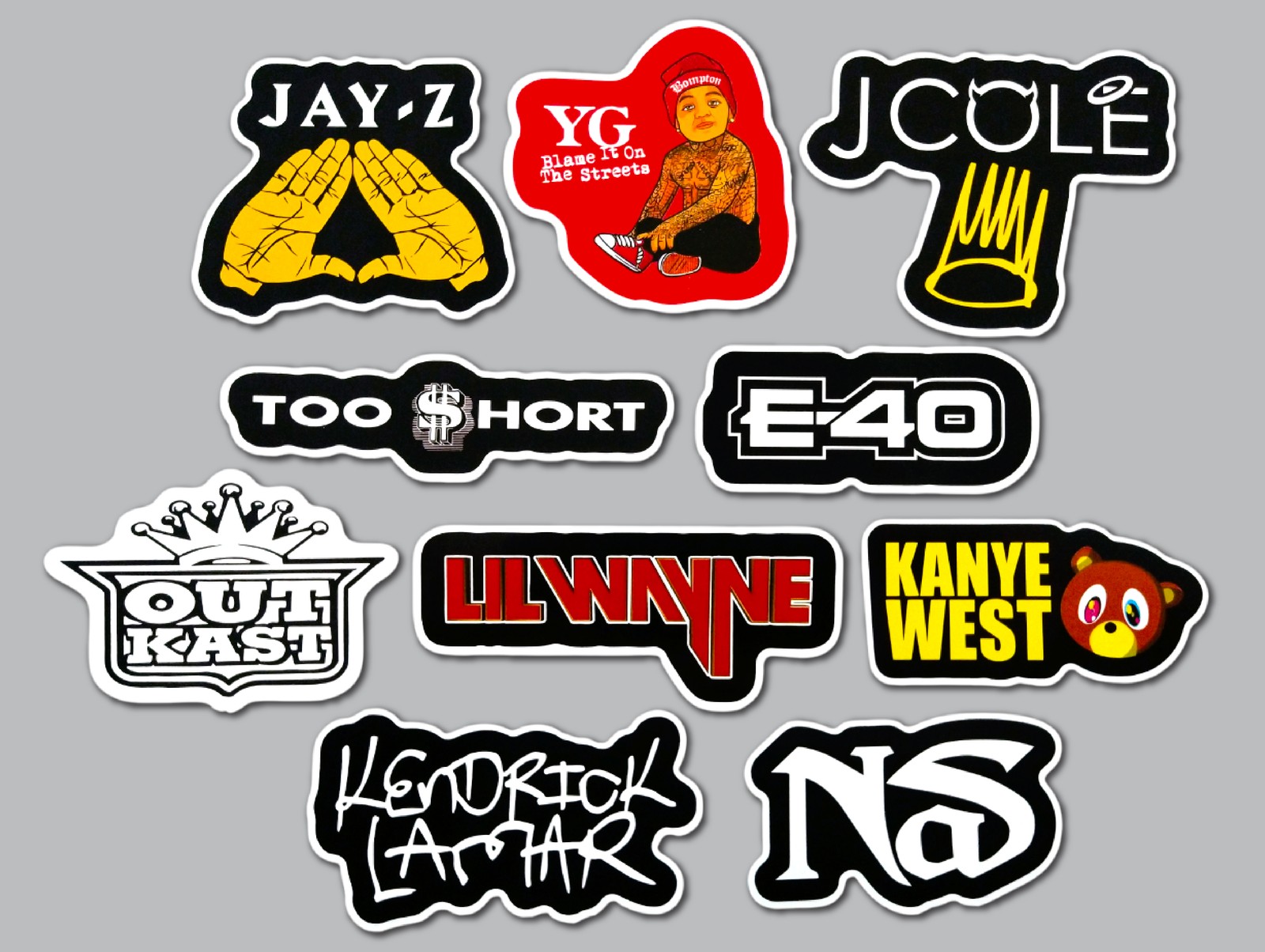 Classic Hip-Hop Sticker Lot (10 Stickers) SET 3 jay z kanye west kendrik lamar