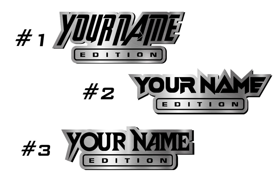 Custom Car Badge Emblem – Your Text “EDITION” Name Plate, Brushed Silver Logo