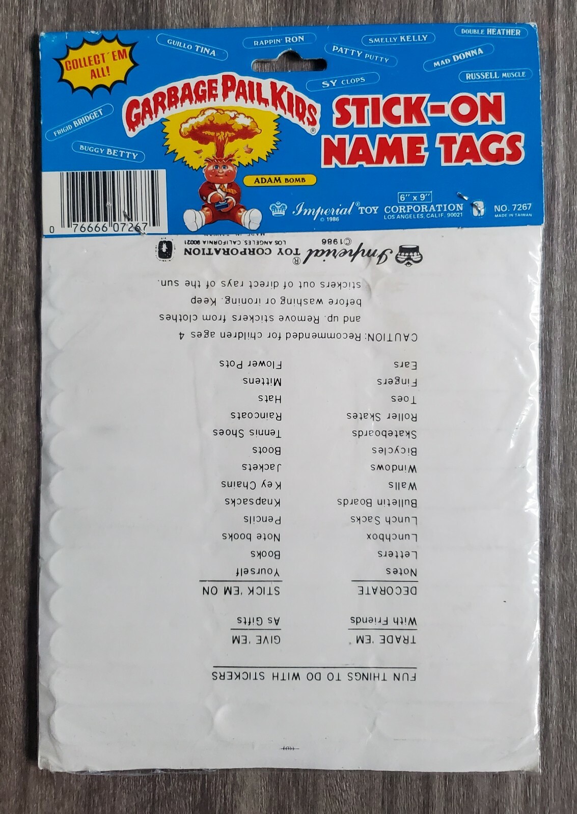 Vintage Garbage Pail Kids Stick On Name Tags Sticker Set Art GPK 1986