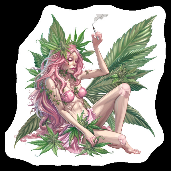 Weatherproof Stoner Fairy Sticker Vinyl Weed Decal 420 Marijuana Whimsical Fairy