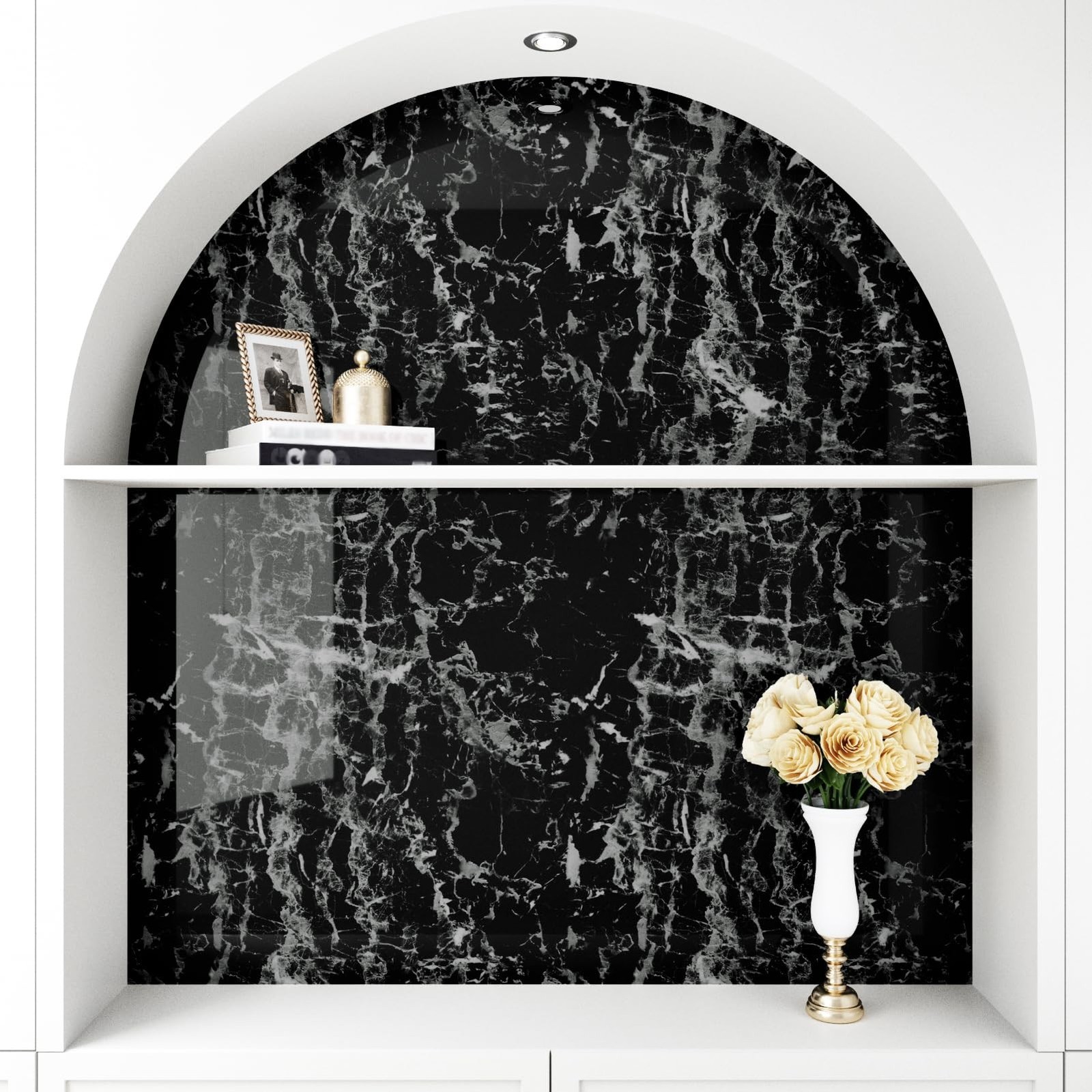 Glossy Black and White Marble Contact Paper for Kitchen Bathroom Shiny Granit…