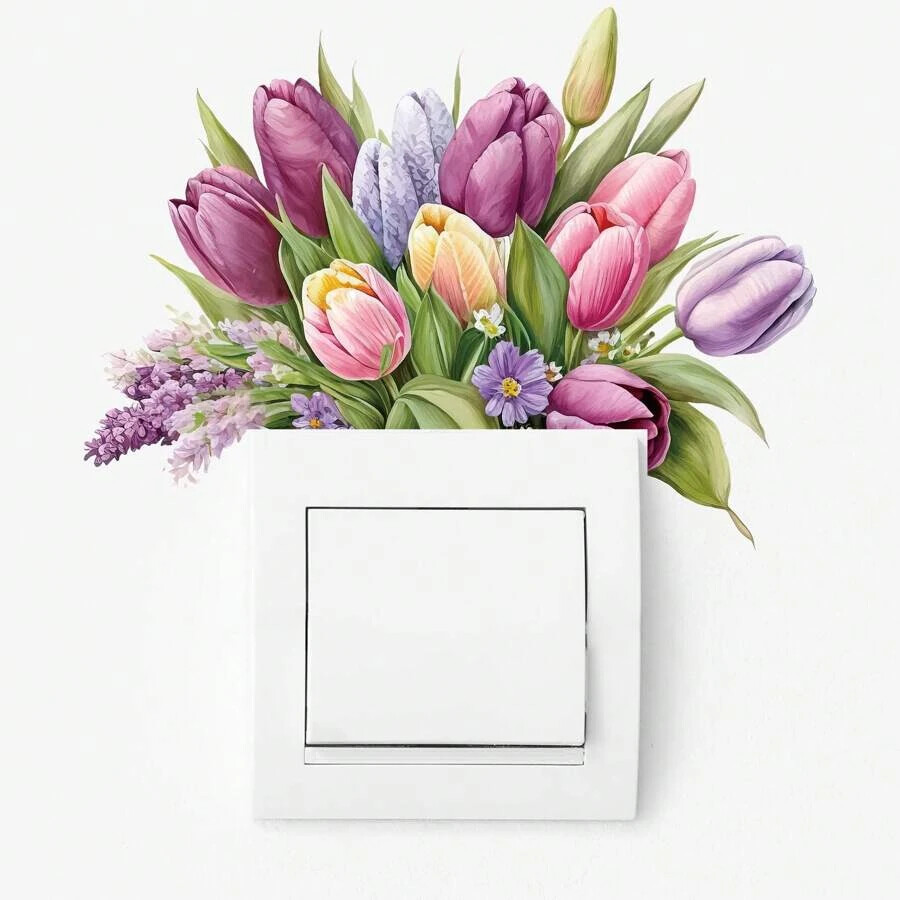 4 Pcs Wall Decals Creative Tulip Switch Removable Flower Switch Leaf Stickers