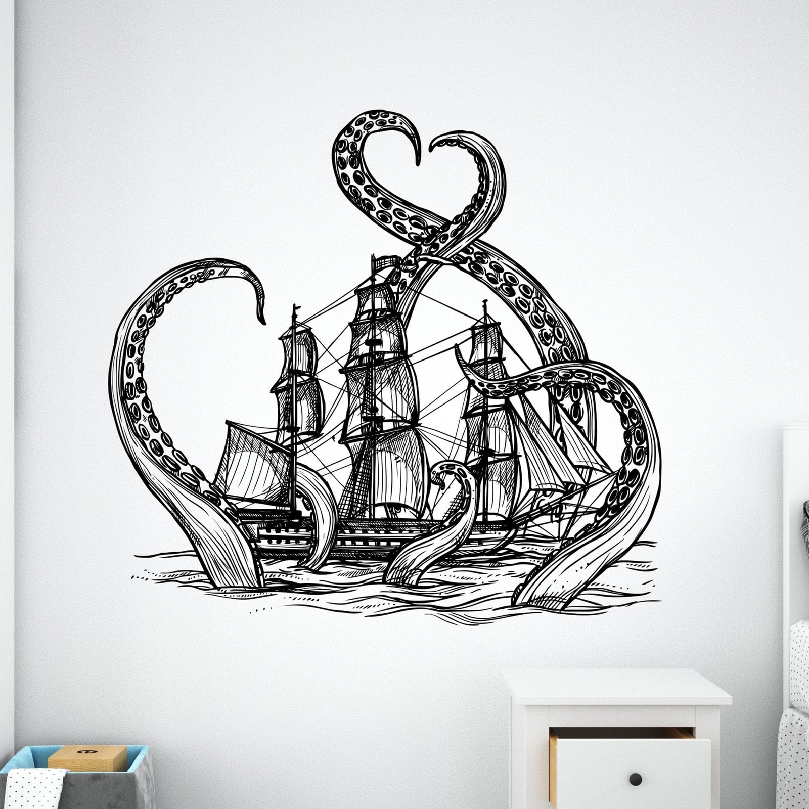 Beach Nautical Theme Fantasy Kid's Room Decor. Kraken Octopus Wall Decal Sticker