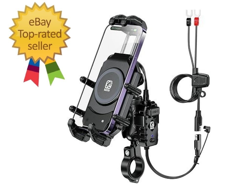 Motorcycle Phone Mount Holder with Qi 15W Wireless Charger & 30W PD/USB-C Fast C