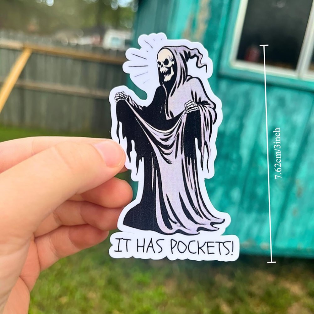 Matte Durable Single-Use Removable Residue-Free Funny Grim Reaper Pocket Sticker