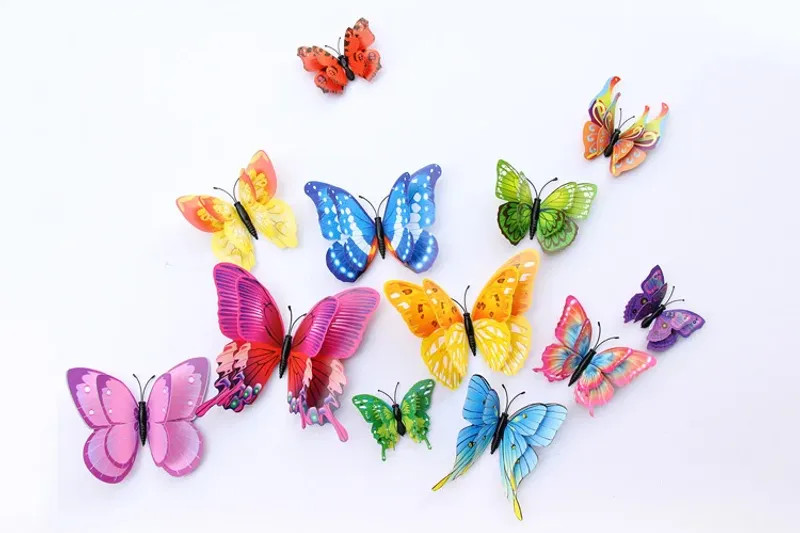 12Pcs Mixed Color Double Layer Butterfly 3D Wall Sticker For Wedding Decoration