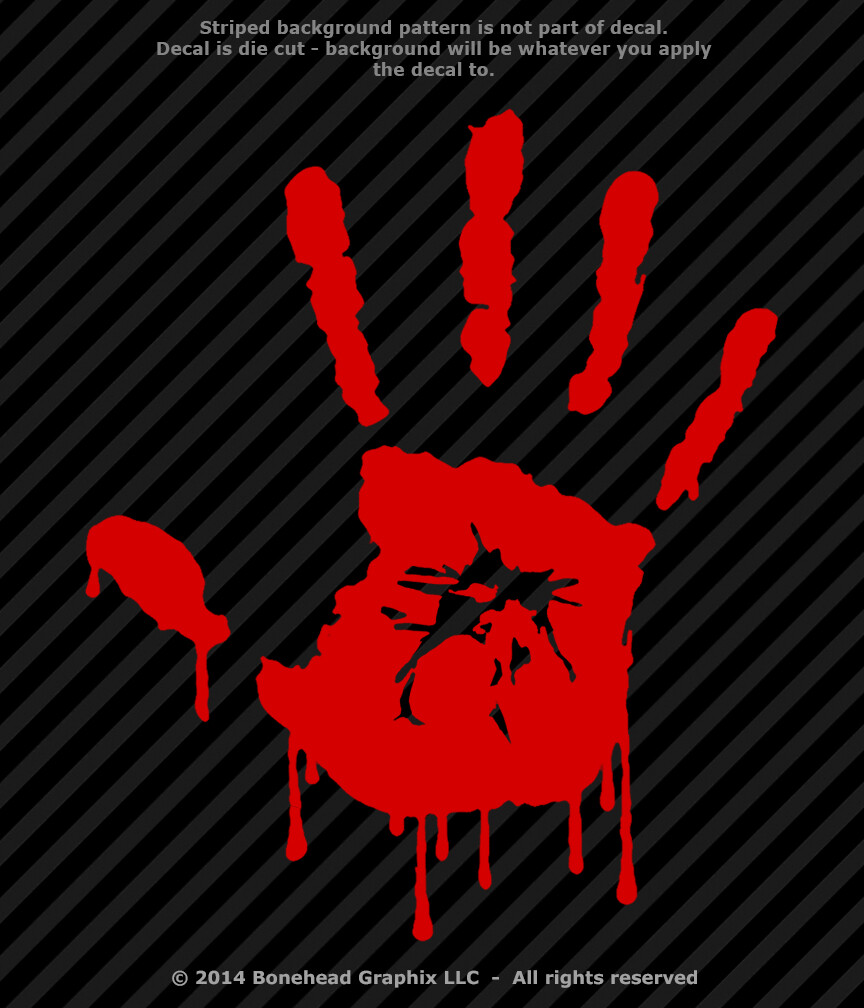 Bloody Right Hand Print Vinyl Decal Sticker Walking Dead Zombie – 25 Colors