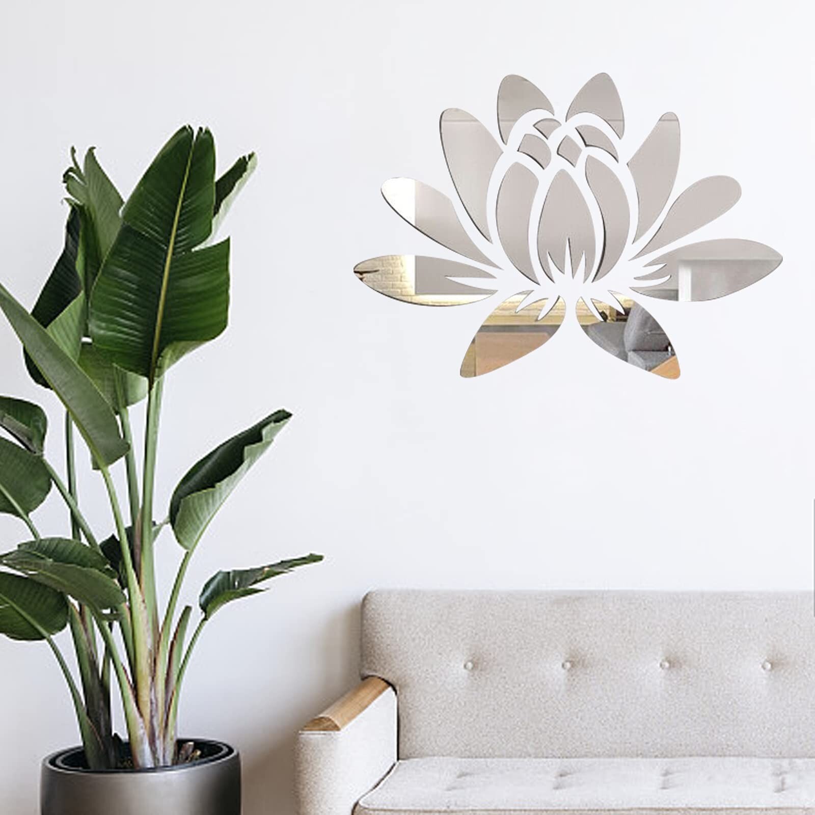 CREATCABIN 3D Acrylic Mirror Wall Sticker Lotus Flower Decor Wall Art Decals …