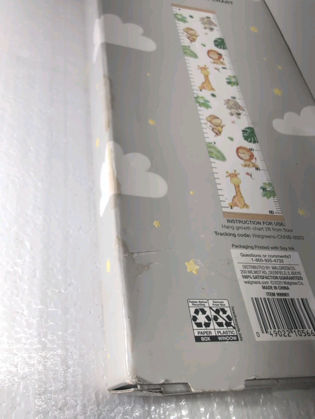 Safri Canvas hanging Growth Chart for Kids room nursery New, Mild Damage On Box