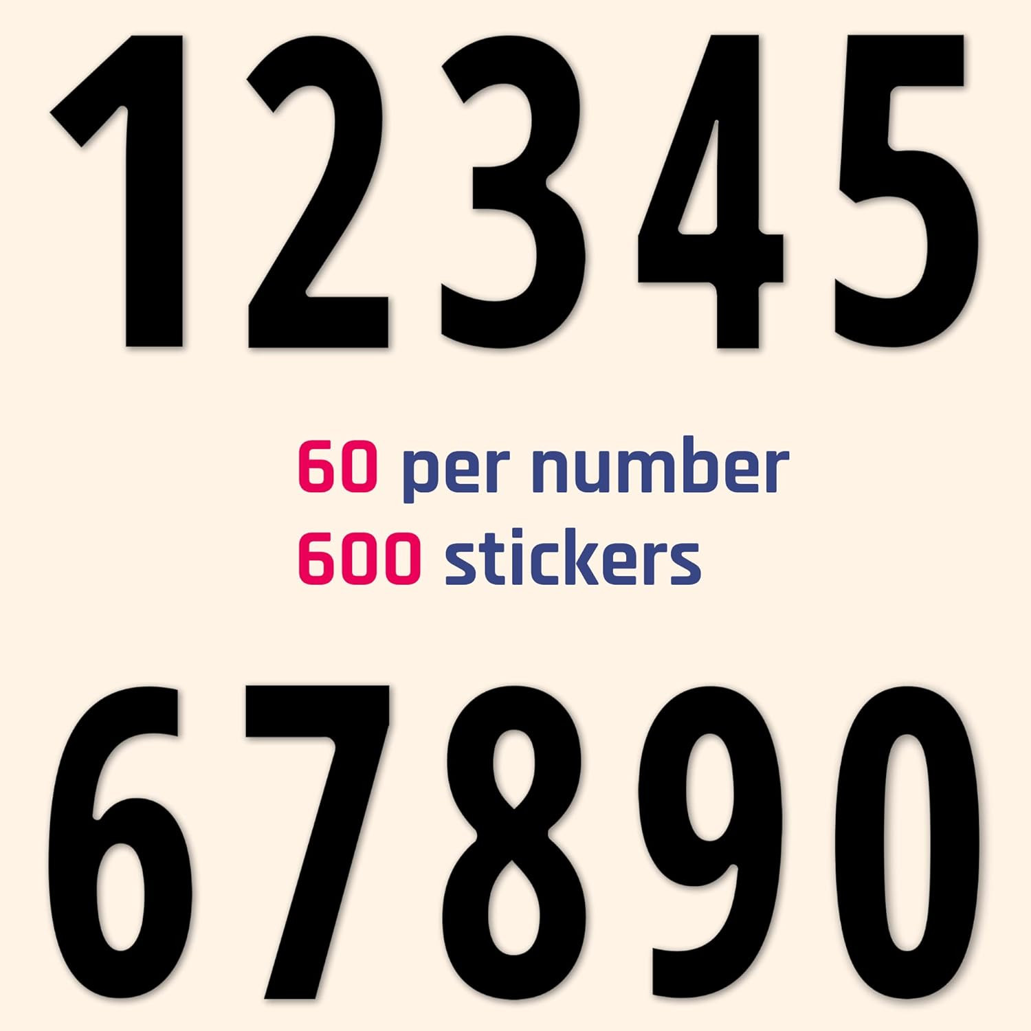 600 Pieces, 1" – Number Stickers, Waterproof Vinyl Stick on Numbers – Black