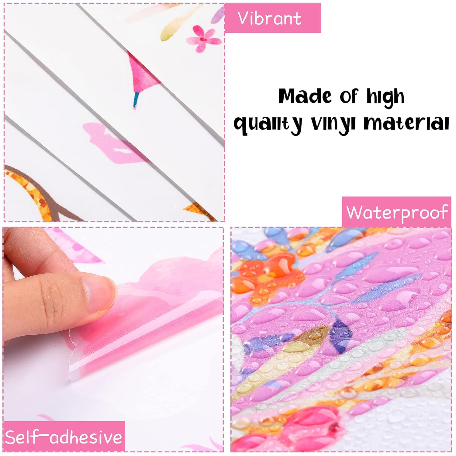 4 Sheets Unicorn Wall Decals Peel and Stick Watercolor Wall Stickers Heart Star