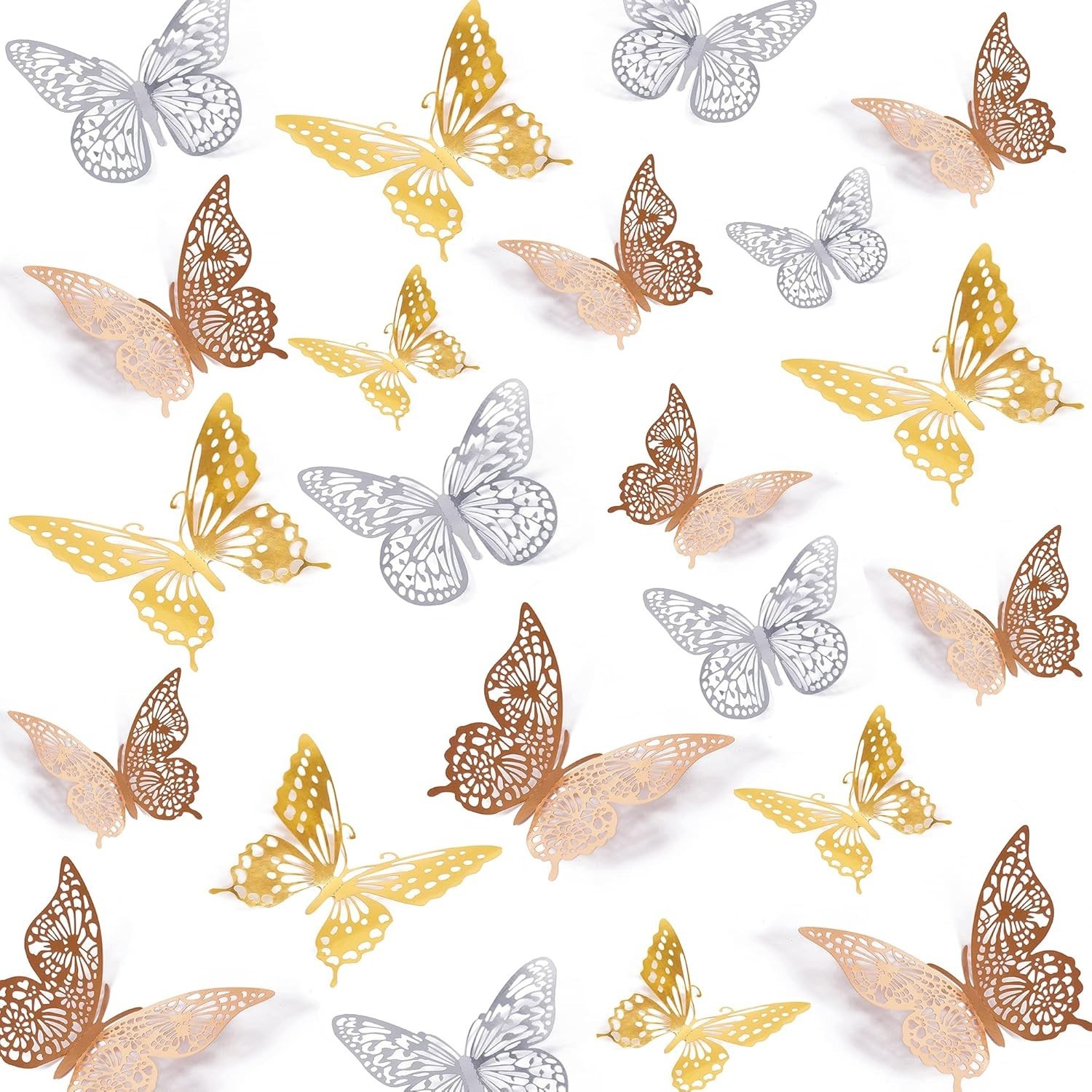 72 Pcs 3D Butterfly Wall Decor – Gold, Silver & Rose Gold – Removable Stickers