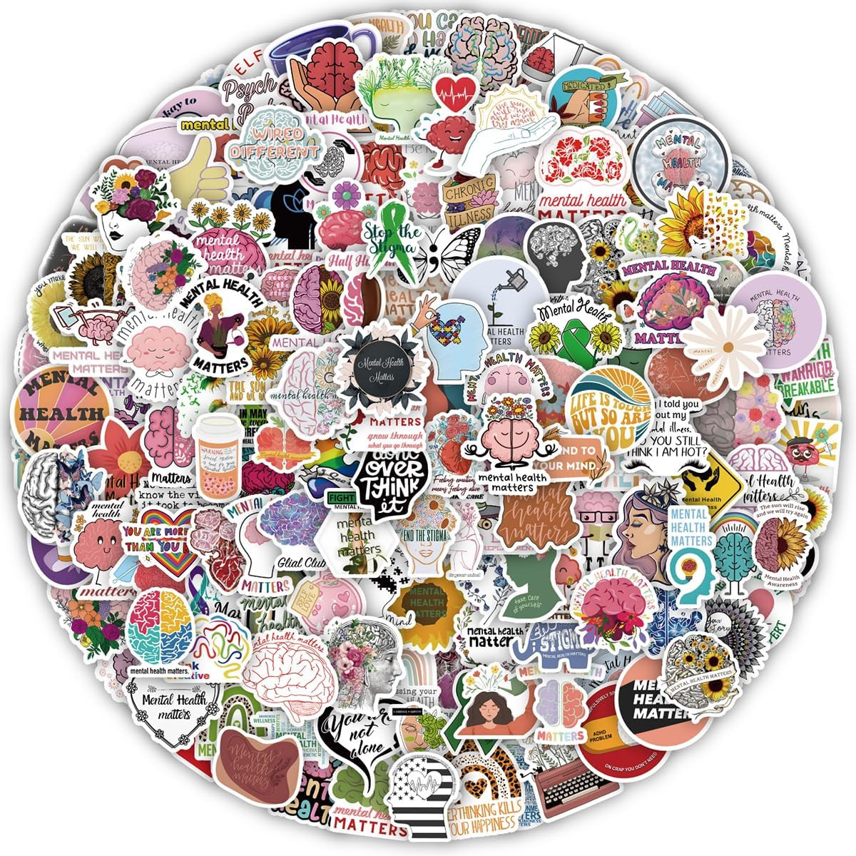 200PCS Mental Health Stickers Awareness Vinyl Decals for Laptops and Water Bottl