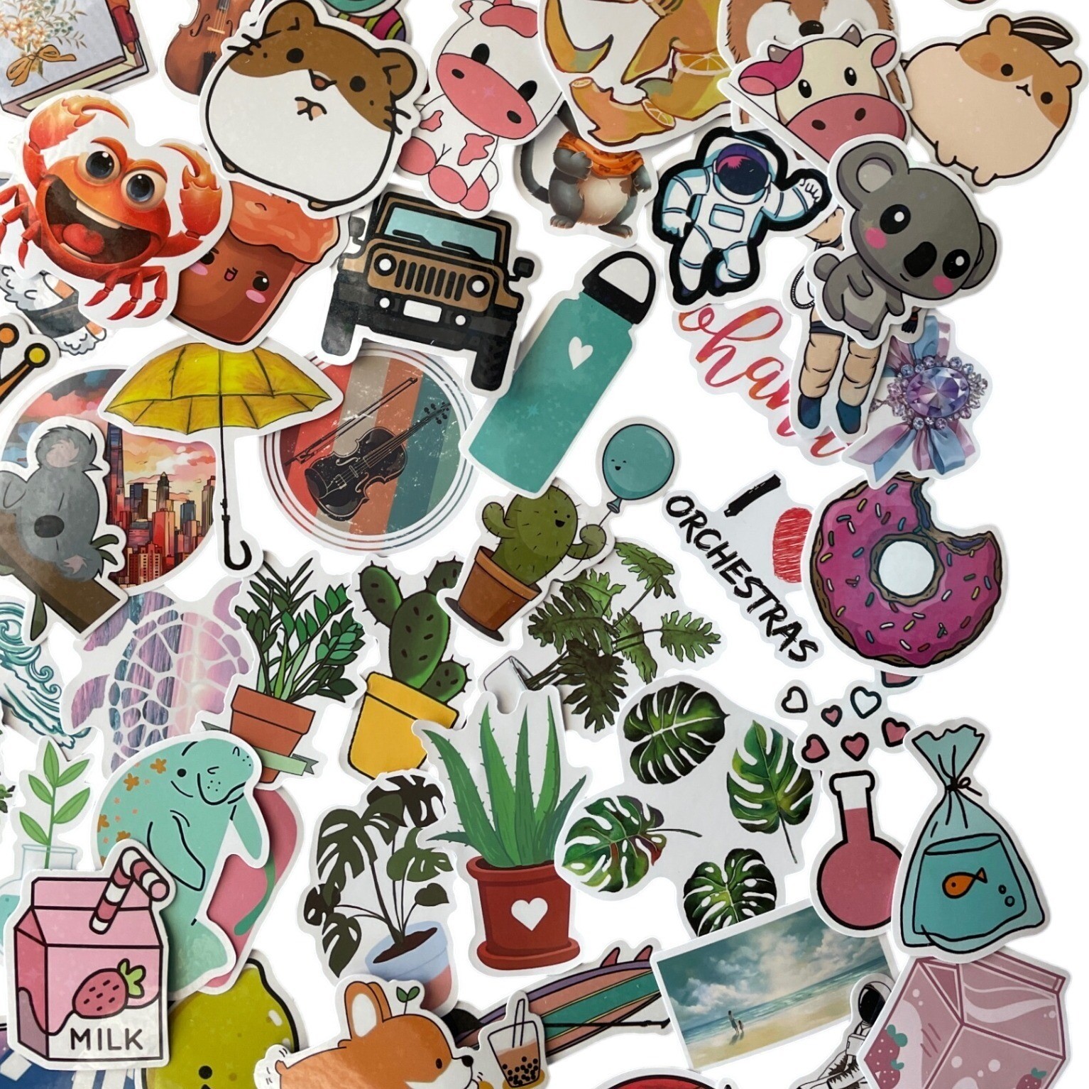 New 300+ Vinyl Stickers LOT Waterproof Fun Colorful Kawaii Animals Food Plants