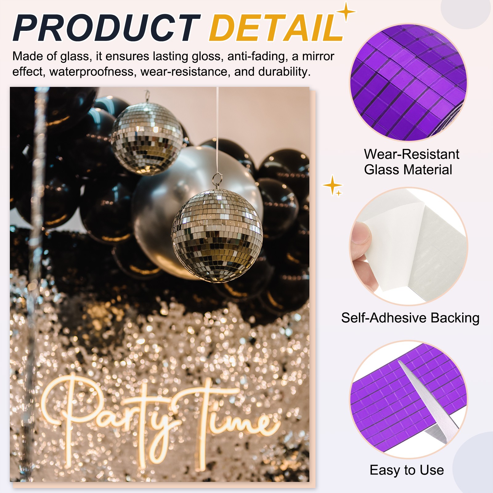 5x5mm Self Adhesive Mirrors Mosaic Tiles, 3840 Pcs Mosaic Sticker, Purple Silver